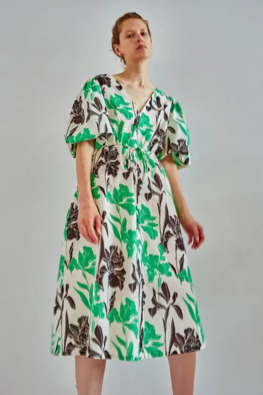 No.6 Lilah Dress in Cream and Emerald Tulips sold by No. 6
