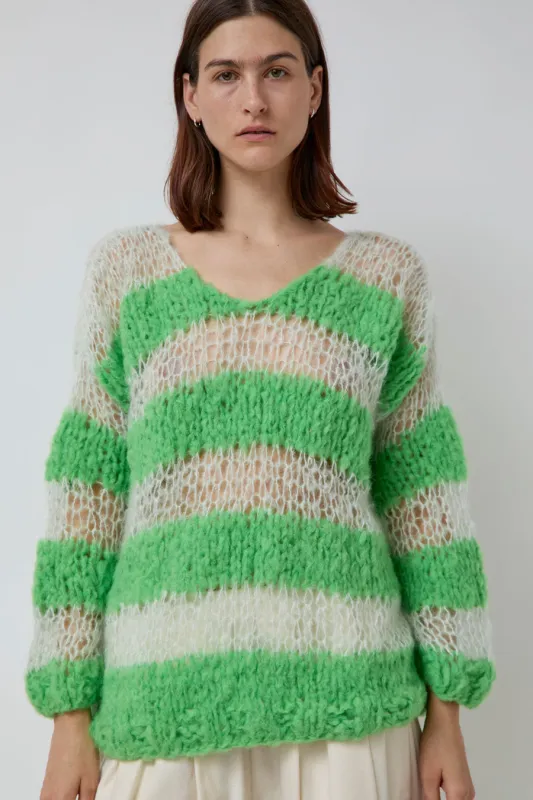 Guðrun & Guðrun Kavi Striped Sweater in Lime and Green Stripe sold by No. 6