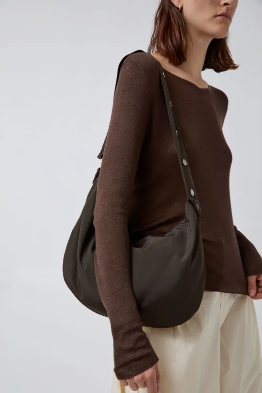 Deiji Studios Press Stud Saddle Bag in Dark Chocolate sold by No. 6