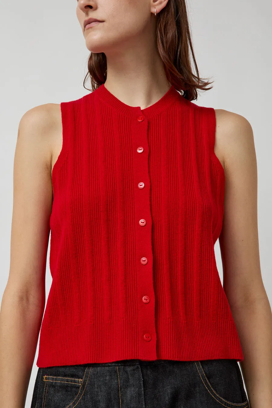 CORDERA Merino Wool Ribbed Waistcoat in Red sold by No. 6