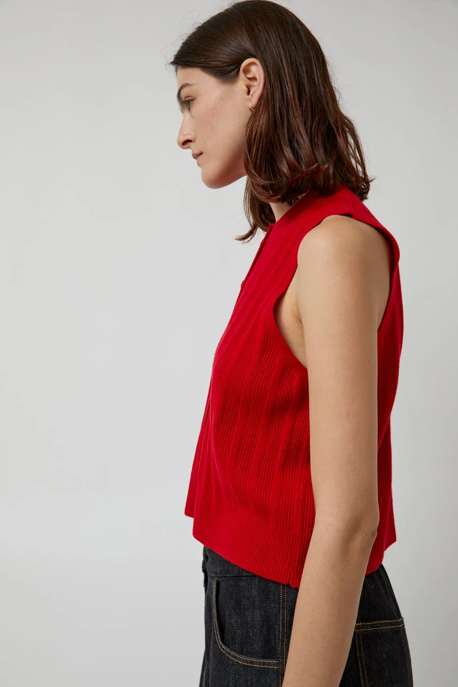 CORDERA Merino Wool Ribbed Waistcoat in Red sold by No. 6 product image thumbnail 3