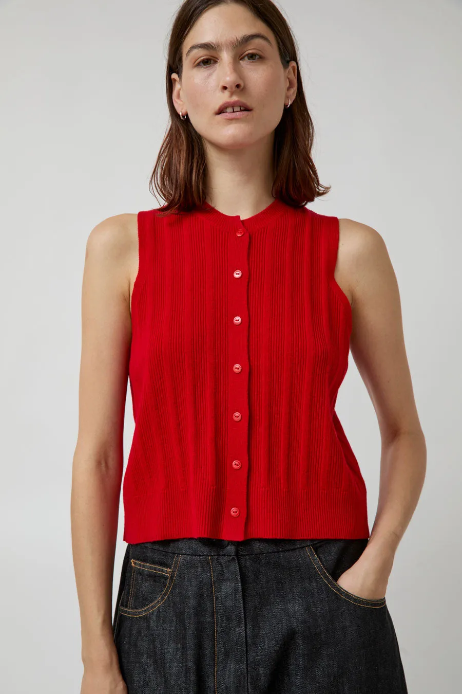 CORDERA Merino Wool Ribbed Waistcoat in Red sold by No. 6 product image thumbnail 5