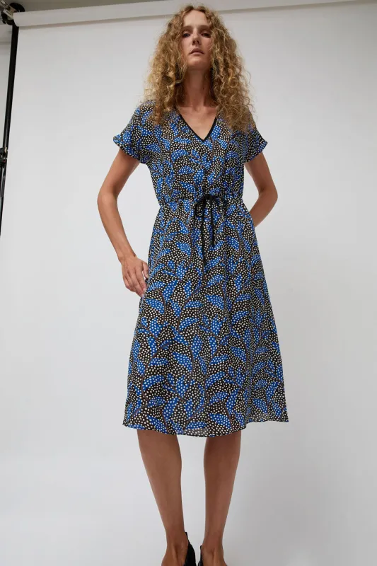 No.6 Magical Tie Dress in Black and Blue Dotted Leaf made by No. 6