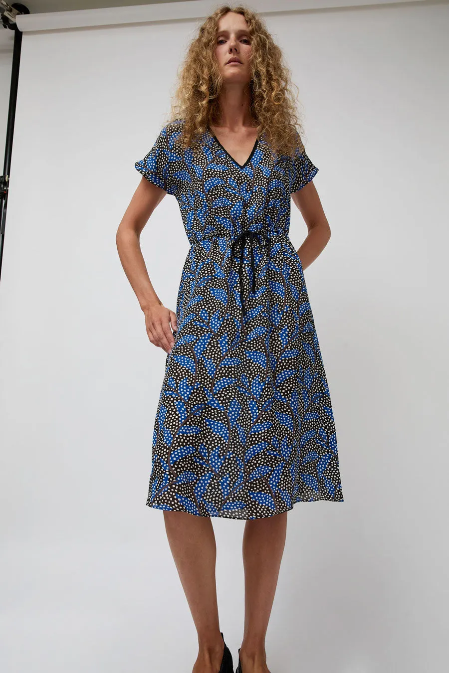 No.6 Magical Tie Dress in Black and Blue Dotted Leaf sold by No. 6