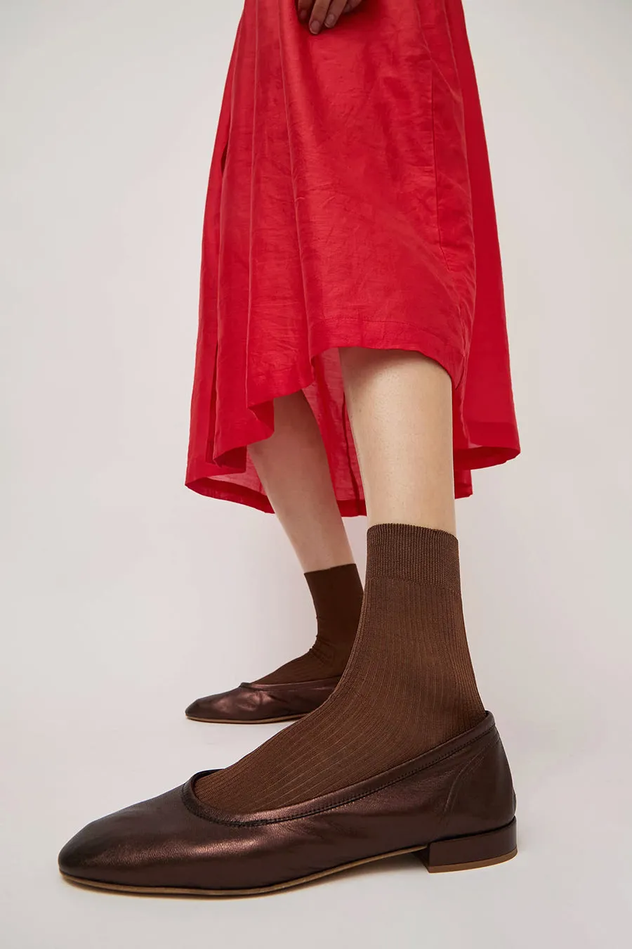 Maria La Rosa Silk Ribbed Ankle Socks in Cocco sold by No. 6