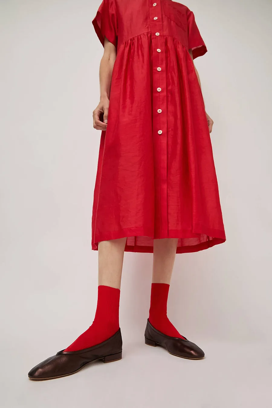 Maria La Rosa Silk Ribbed Ankle Socks in Rosso Lacca sold by No. 6