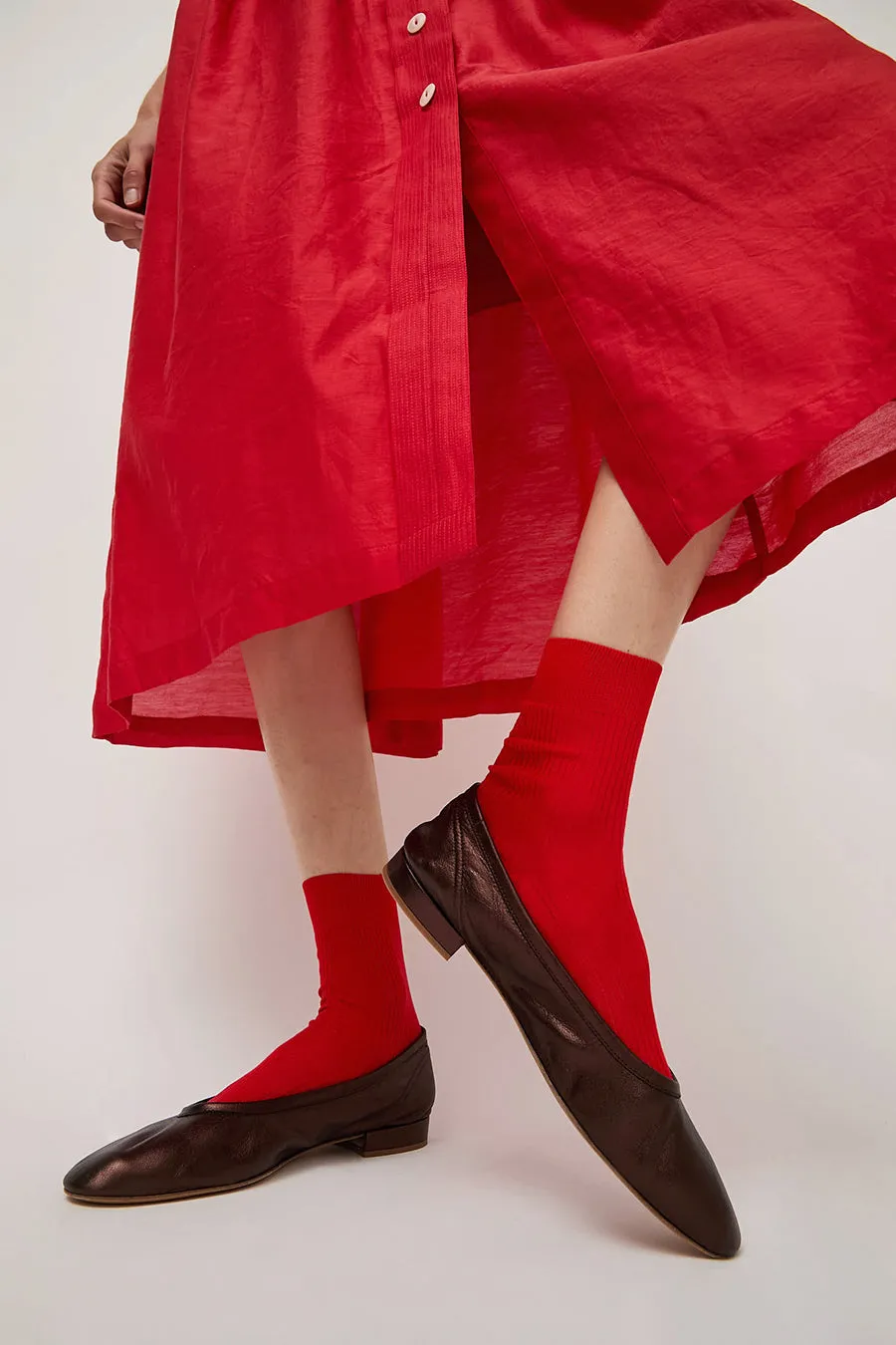 Maria La Rosa Silk Ribbed Ankle Socks in Rosso Lacca sold by No. 6 product image thumbnail 3