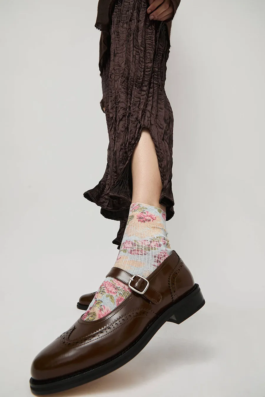 Maria La Rosa Spring Silk Ankle Socks in Mixed Flowers Light sold by No. 6