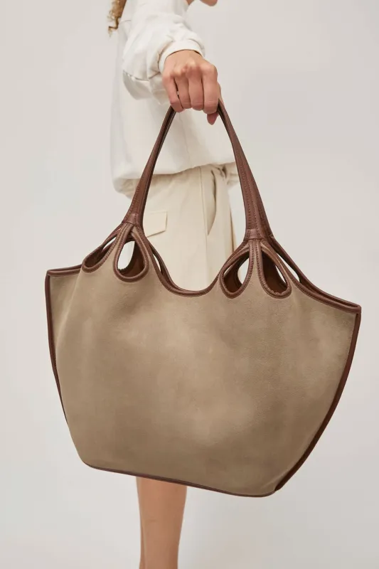 Hereu Escala Suede Bag in Grey and Chestnut sold by No. 6