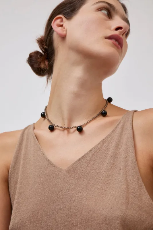 Mussels and Muscles Dew Necklace in Smoky Quartz and Onyx sold by No. 6
