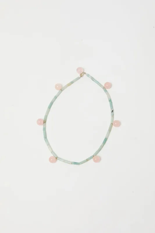 Mussels and Muscles Dew Necklace in Rose Quartz and Amazonite sold by No. 6