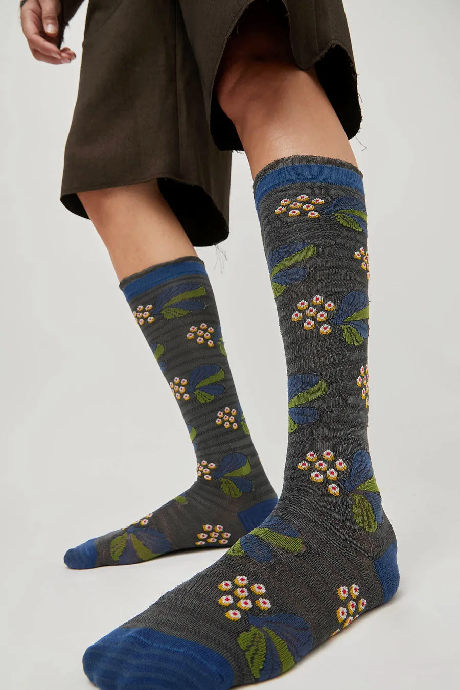 Exquisite J Tall Berries and Flower Socks in Midnight sold by No. 6