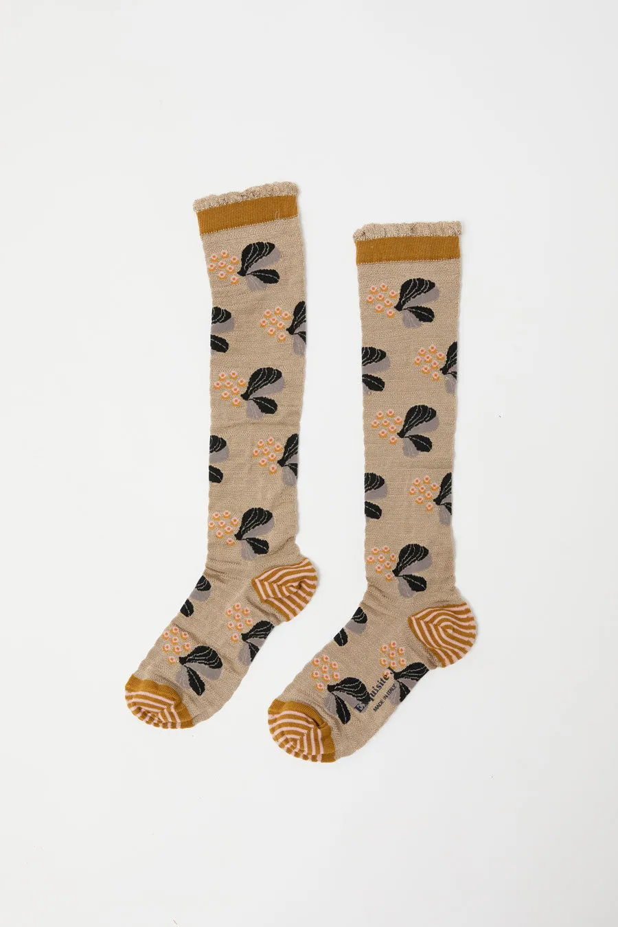 Exquisite J Tall Berries and Flower Socks in Beige sold by No. 6
