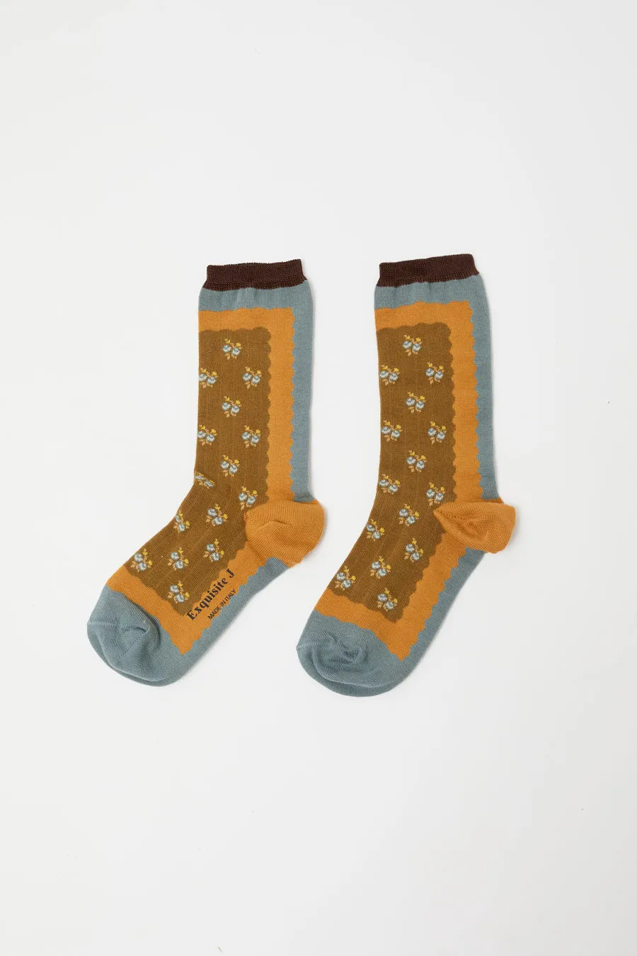 Exquisite J Short Cotton Micro Roses Socks in Mustard sold by No. 6