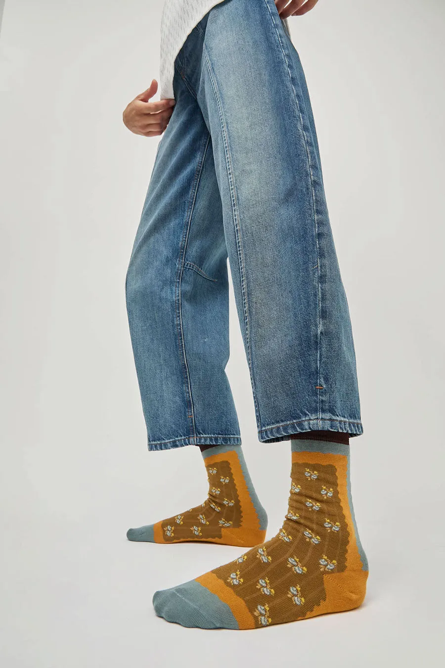 Exquisite J Short Cotton Micro Roses Socks in Mustard sold by No. 6 product image thumbnail 2