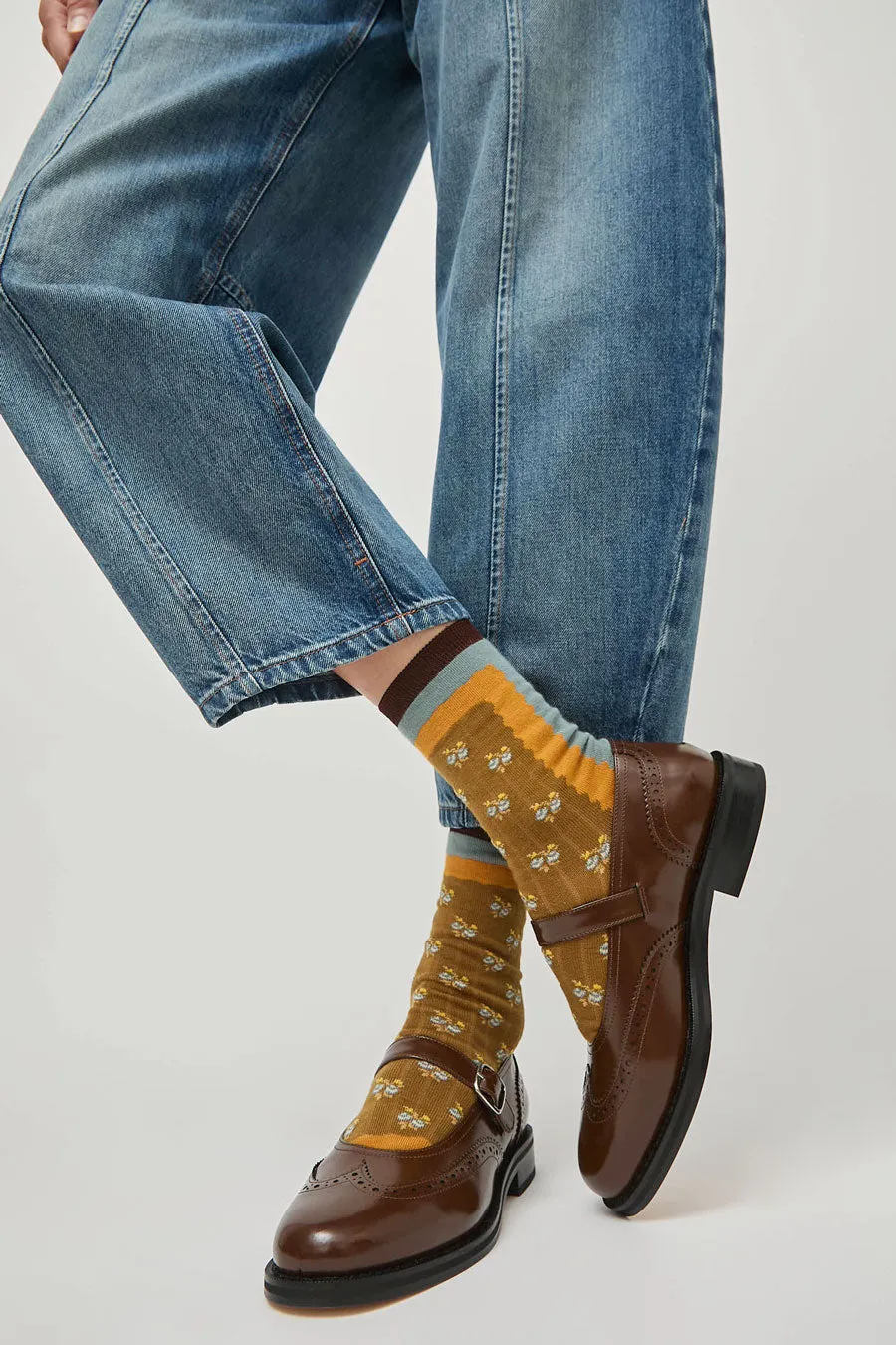 Exquisite J Short Cotton Micro Roses Socks in Mustard sold by No. 6 product image thumbnail 3