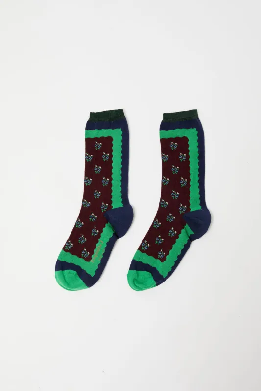 Exquisite J Short Cotton Micro Roses Socks in Bordeaux sold by No. 6