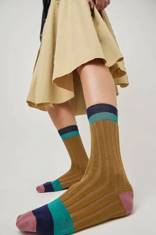 Exquisite J Colorblock Socks in Mustard sold by No. 6