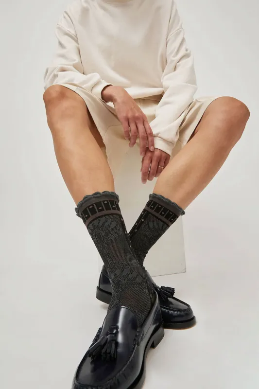 Exquisite J Paolina Jacquard Socks in Midnight sold by No. 6