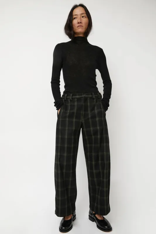 No.6 Justin Pant in Black and Olive Plaid sold by No. 6
