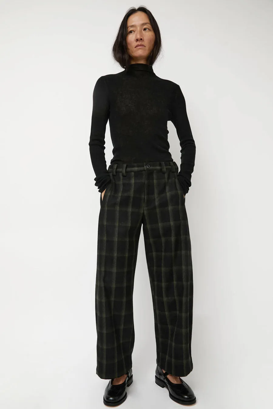 No.6 Justin Pant in Black and Olive Plaid sold by No. 6