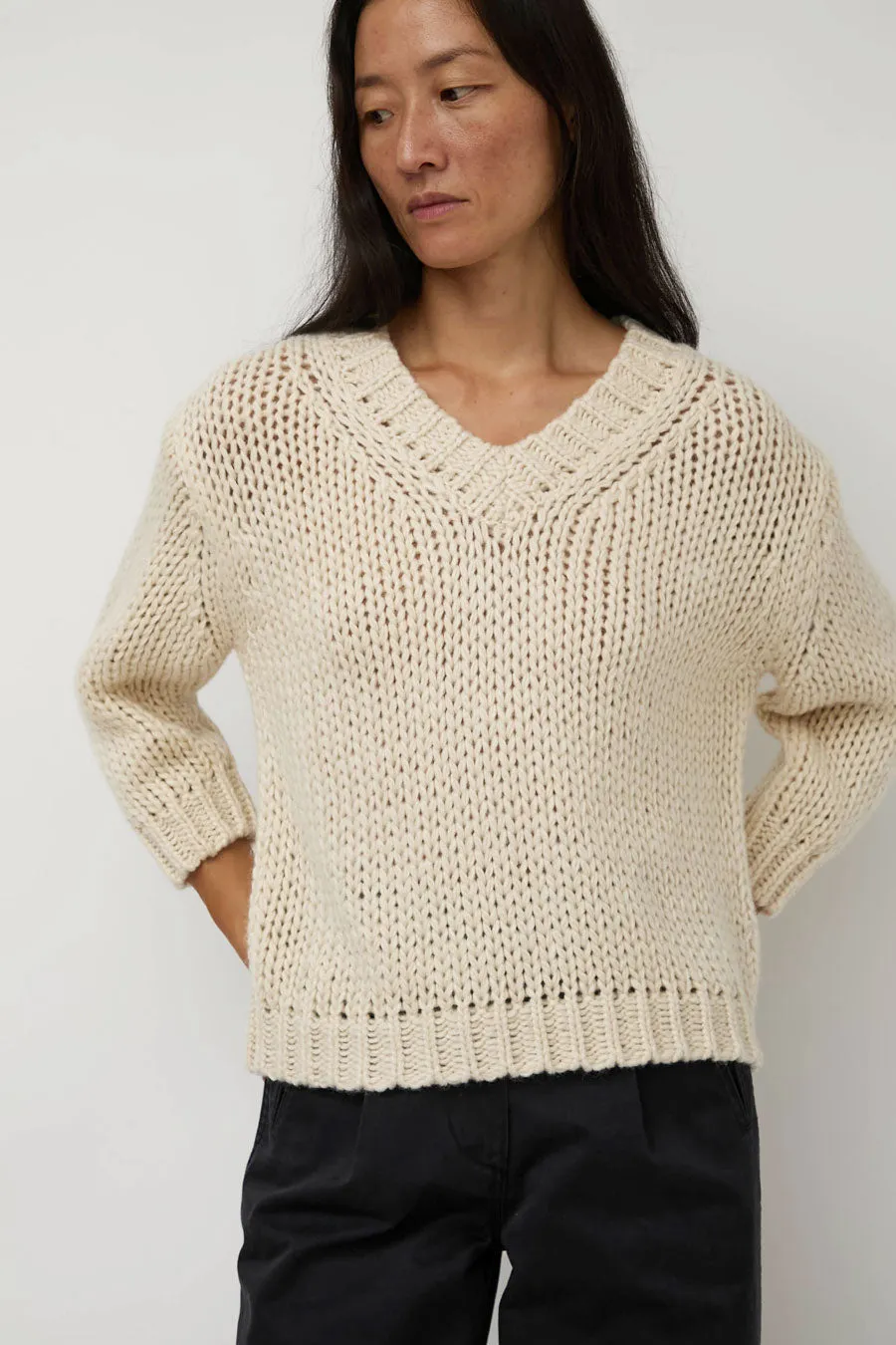 Nothing Written Wide V-Neck Sweater in Ivory sold by No. 6