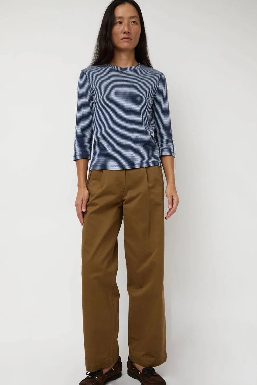 Nothing Written Gato Straight Tuck Pants in Khaki Brown sold by No. 6