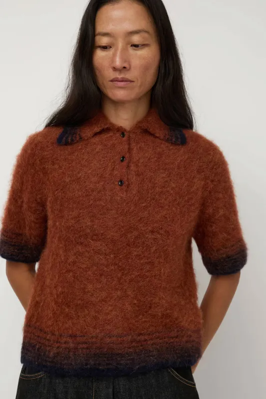 Sayaka Davis Compact Knit Polo in Brick and Navy sold by No. 6