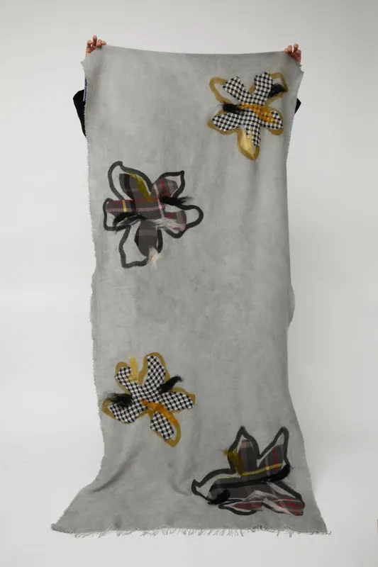 Exquisite J Hand Dyed Scarf with Flowers in Grey sold by No. 6