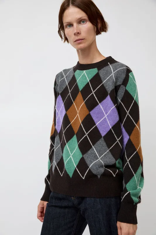 &Daughter Argyle Slouch Crewneck in Dark Brown with Mint Green made by No. 6