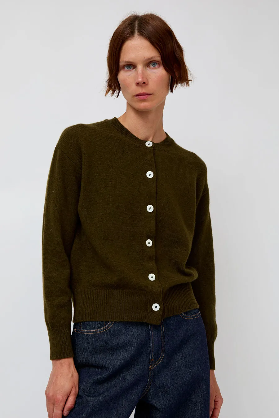 &Daughter Ada Crewneck Cardigan in Military Green sold by No. 6