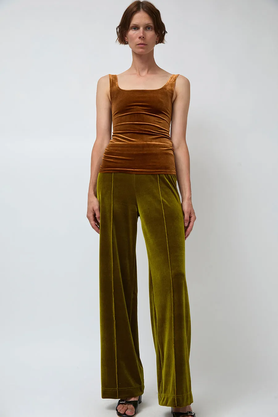 Simone Wild Velvet Topstitched Pants in Pear sold by No. 6