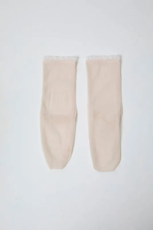 Simone Wild Mesh Frill Ankle Socks in Silk sold by No. 6