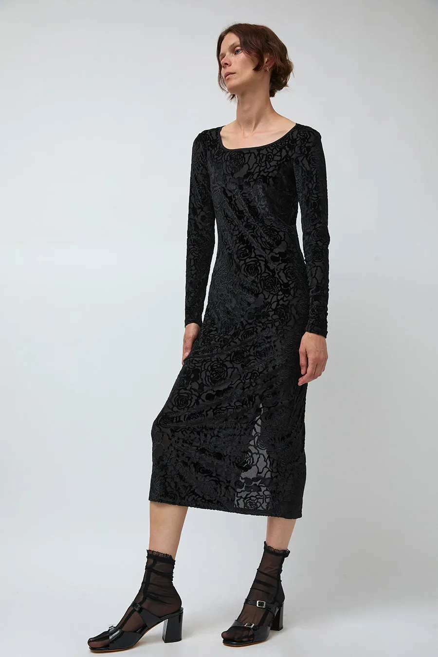 Simone Wild Rose Devore Long Sleeve Dress in Black sold by No. 6