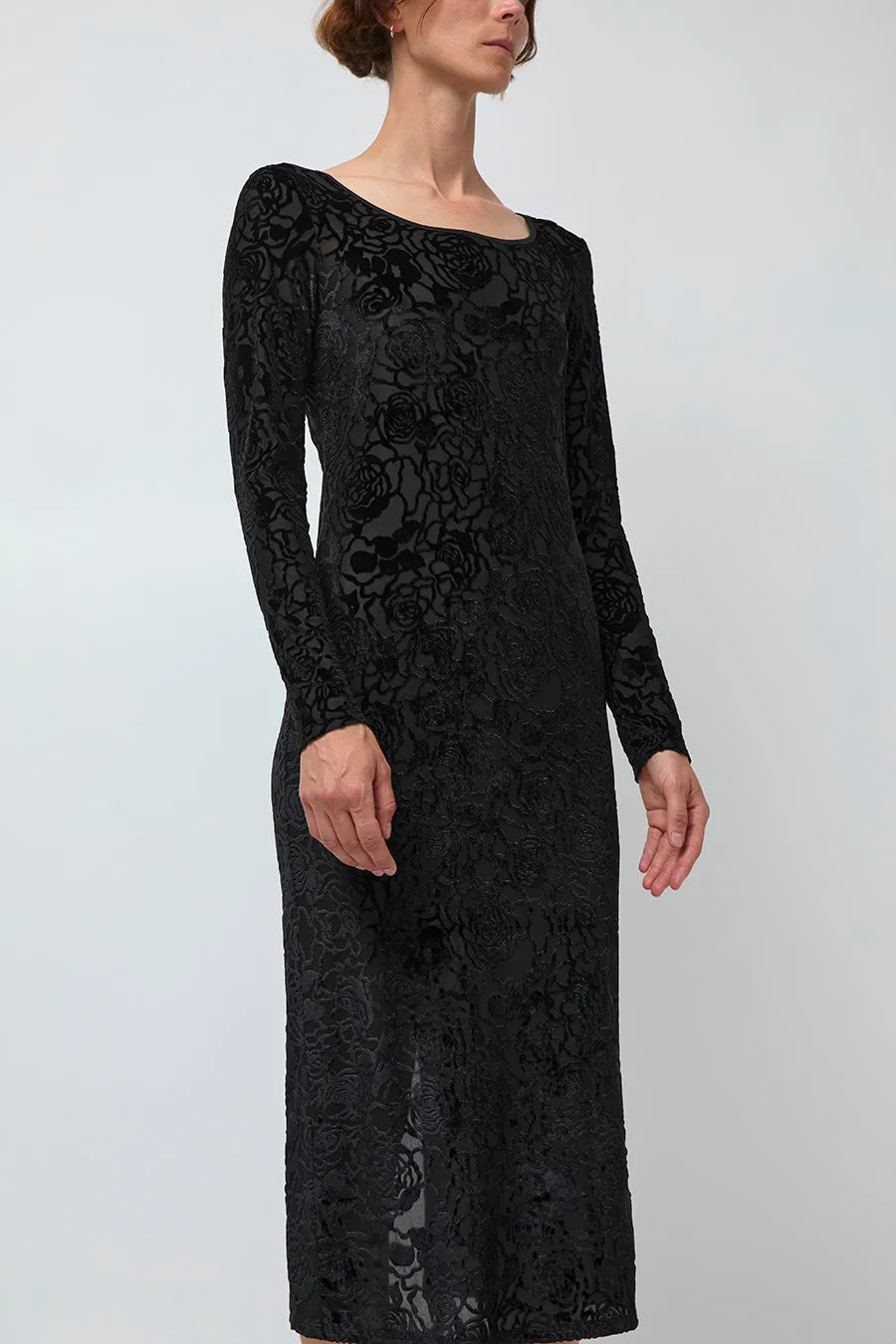 Simone Wild Rose Devore Long Sleeve Dress in Black sold by No. 6 product image thumbnail 3