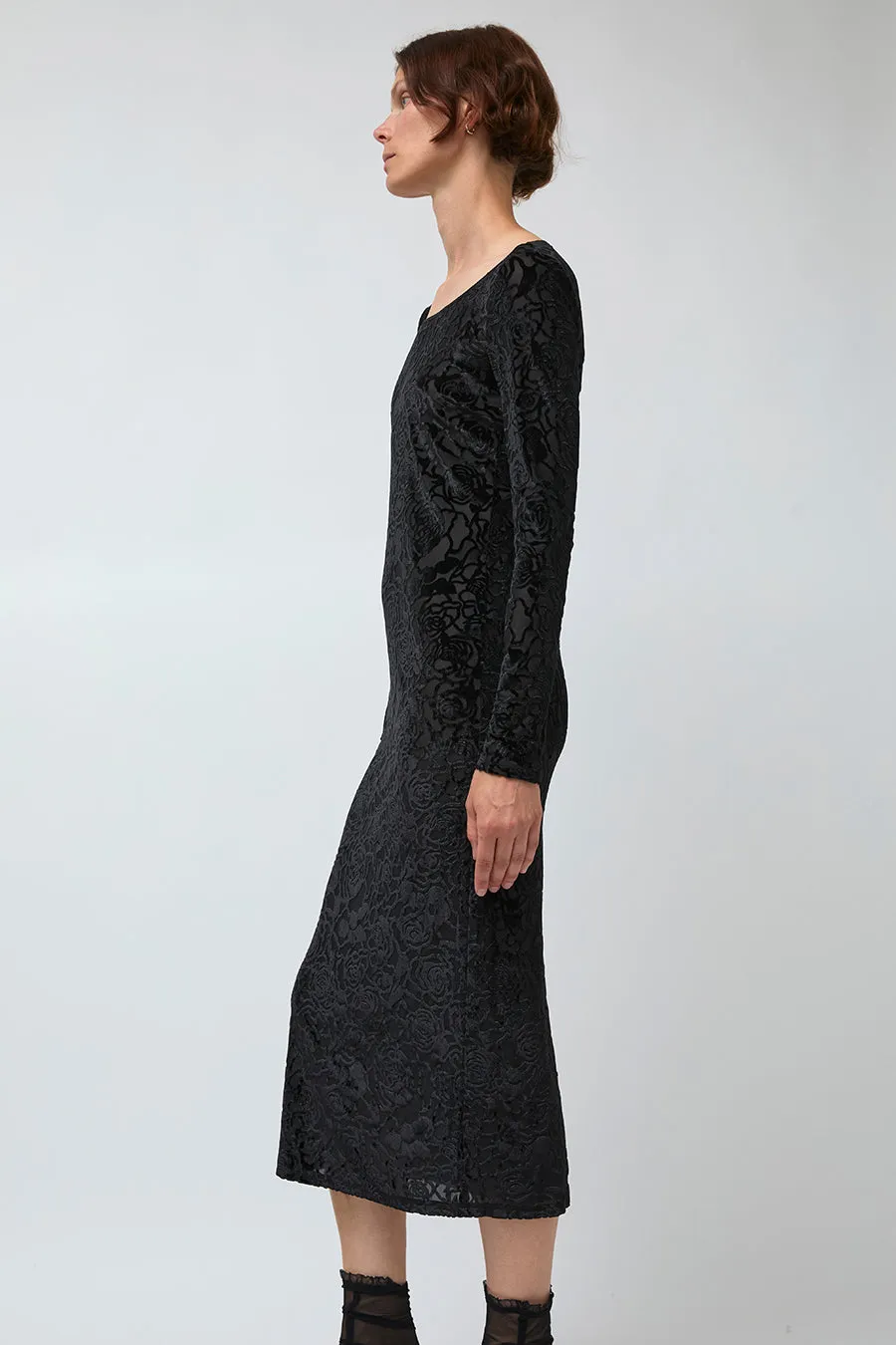 Simone Wild Rose Devore Long Sleeve Dress in Black sold by No. 6 product image thumbnail 2