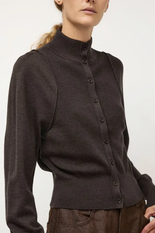 Amomento Blocking Button Up Cardigan in Dark Brown sold by No. 6