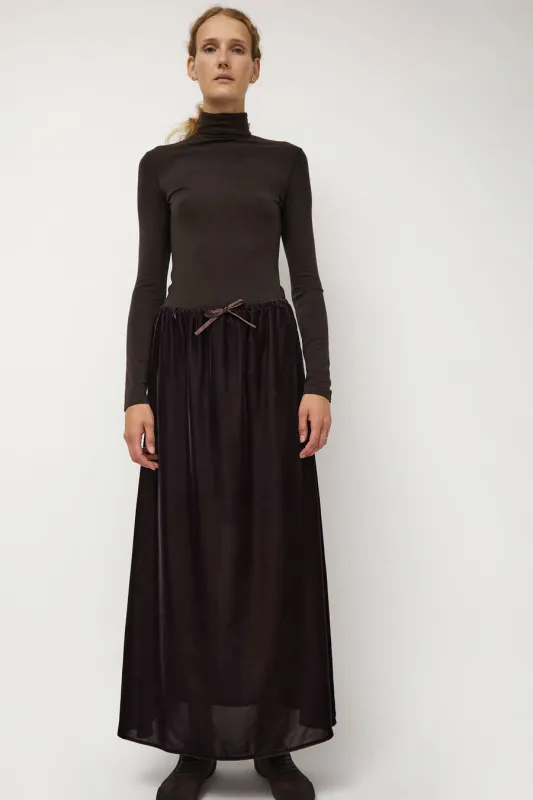Amomento Velvet Drawstring Maxi Skirt in Brown made by Amomento