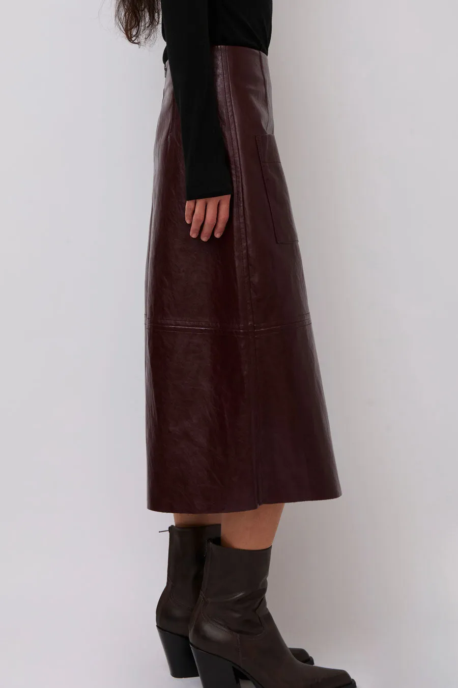 Mijeong Park Faux Leather Skirt in Burgundy sold by No. 6 product image thumbnail 4