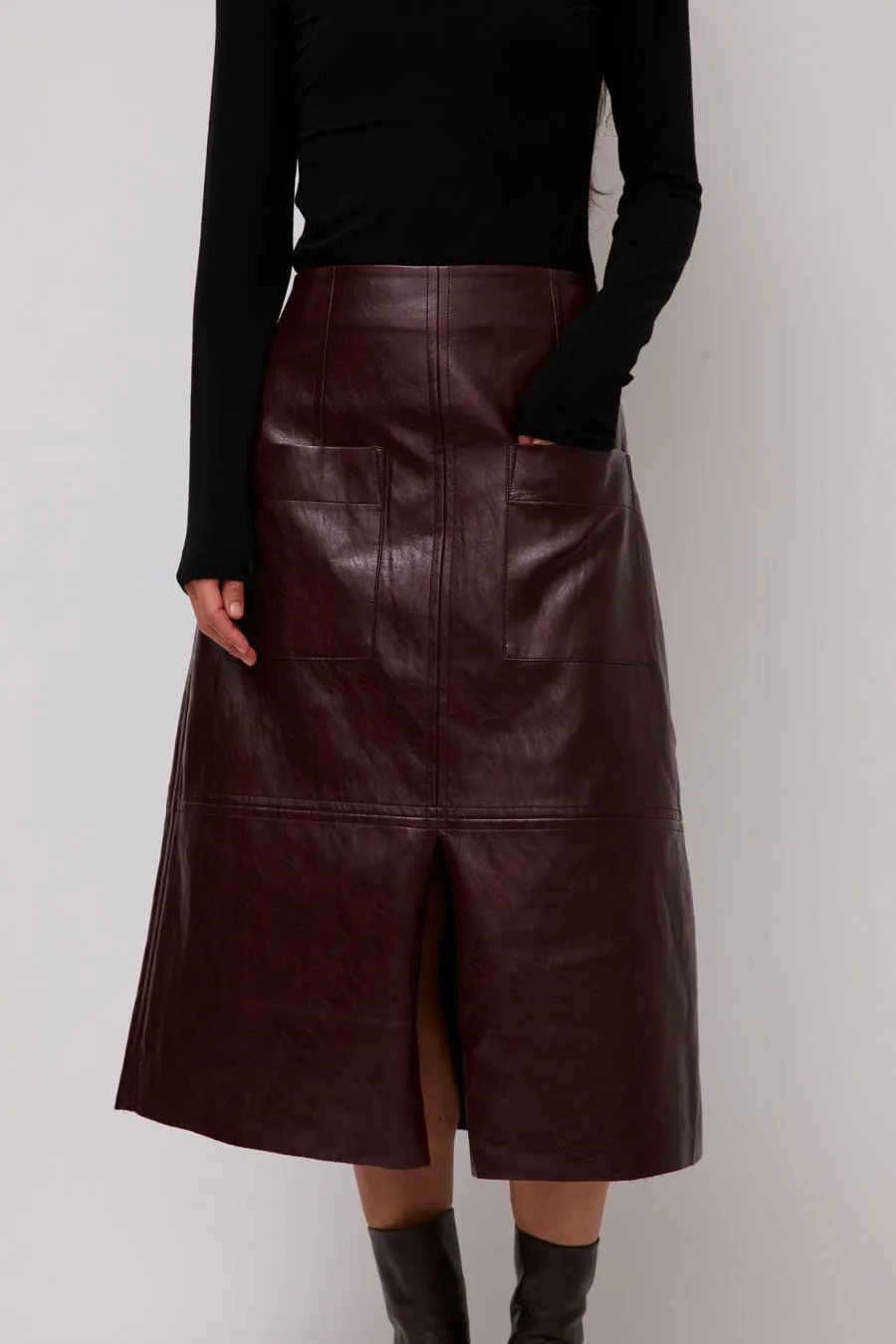 Mijeong Park Faux Leather Skirt in Burgundy sold by No. 6 product image thumbnail 5