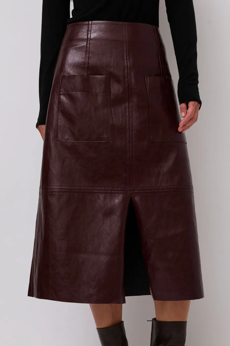 Mijeong Park Faux Leather Skirt in Burgundy sold by No. 6 product image thumbnail 3