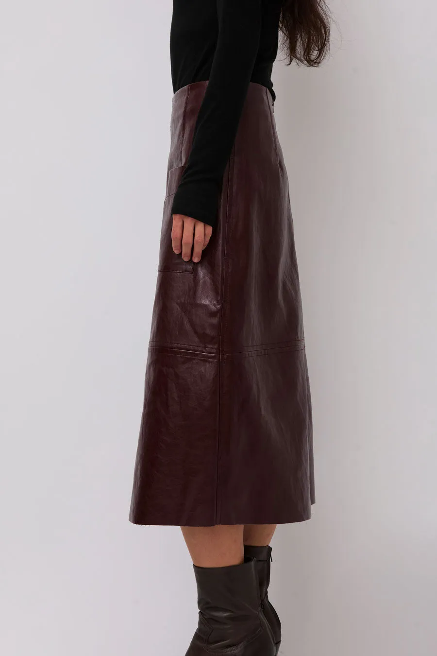 Mijeong Park Faux Leather Skirt in Burgundy sold by No. 6 product image thumbnail 2