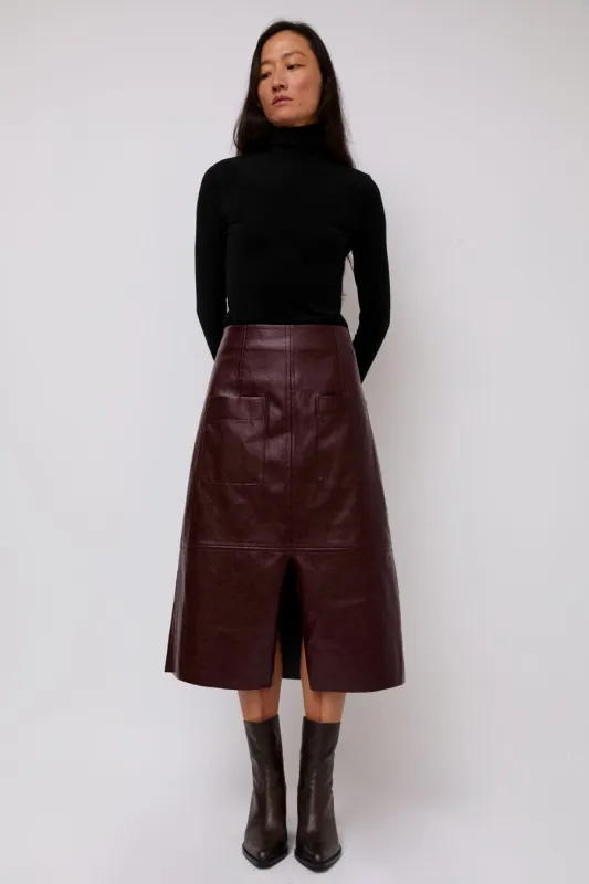Mijeong Park Faux Leather Skirt in Burgundy sold by No. 6