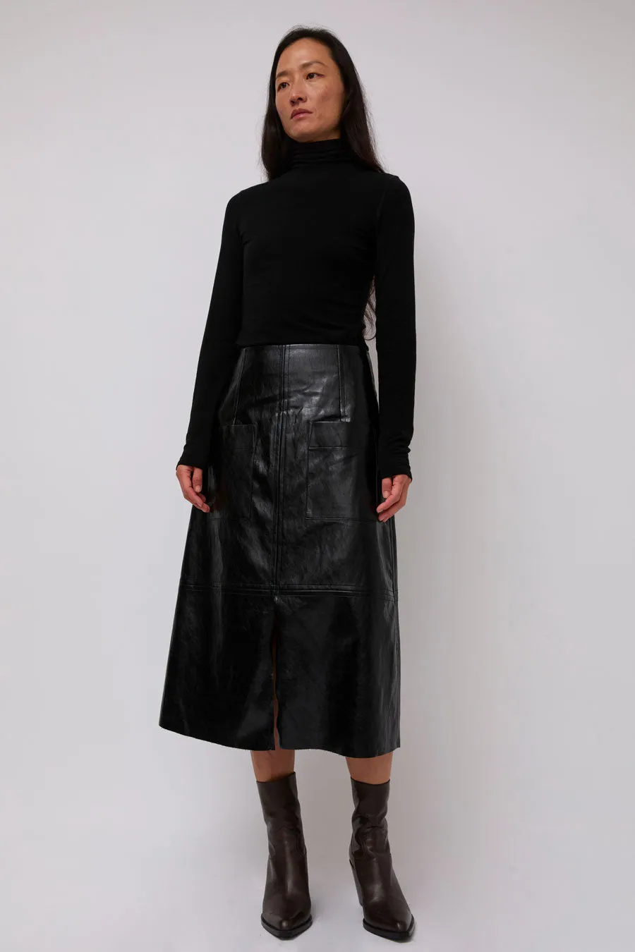 Mijeong Park Faux Leather Skirt in Black sold by No. 6