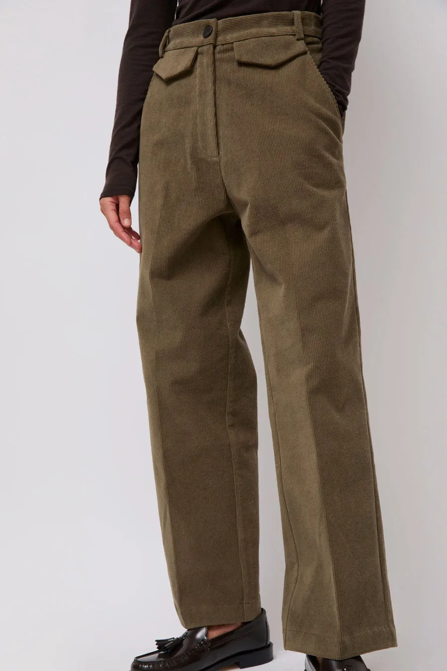 Mijeong Park Stretch Corduroy Pants in Light Olive sold by No. 6 product image thumbnail 3