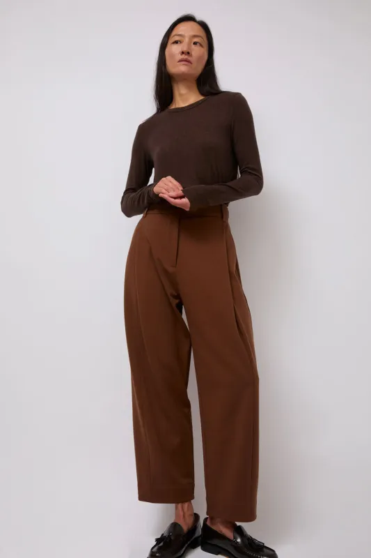 Mijeong Park Pleated Barrel Leg Pants in Brown sold by No. 6