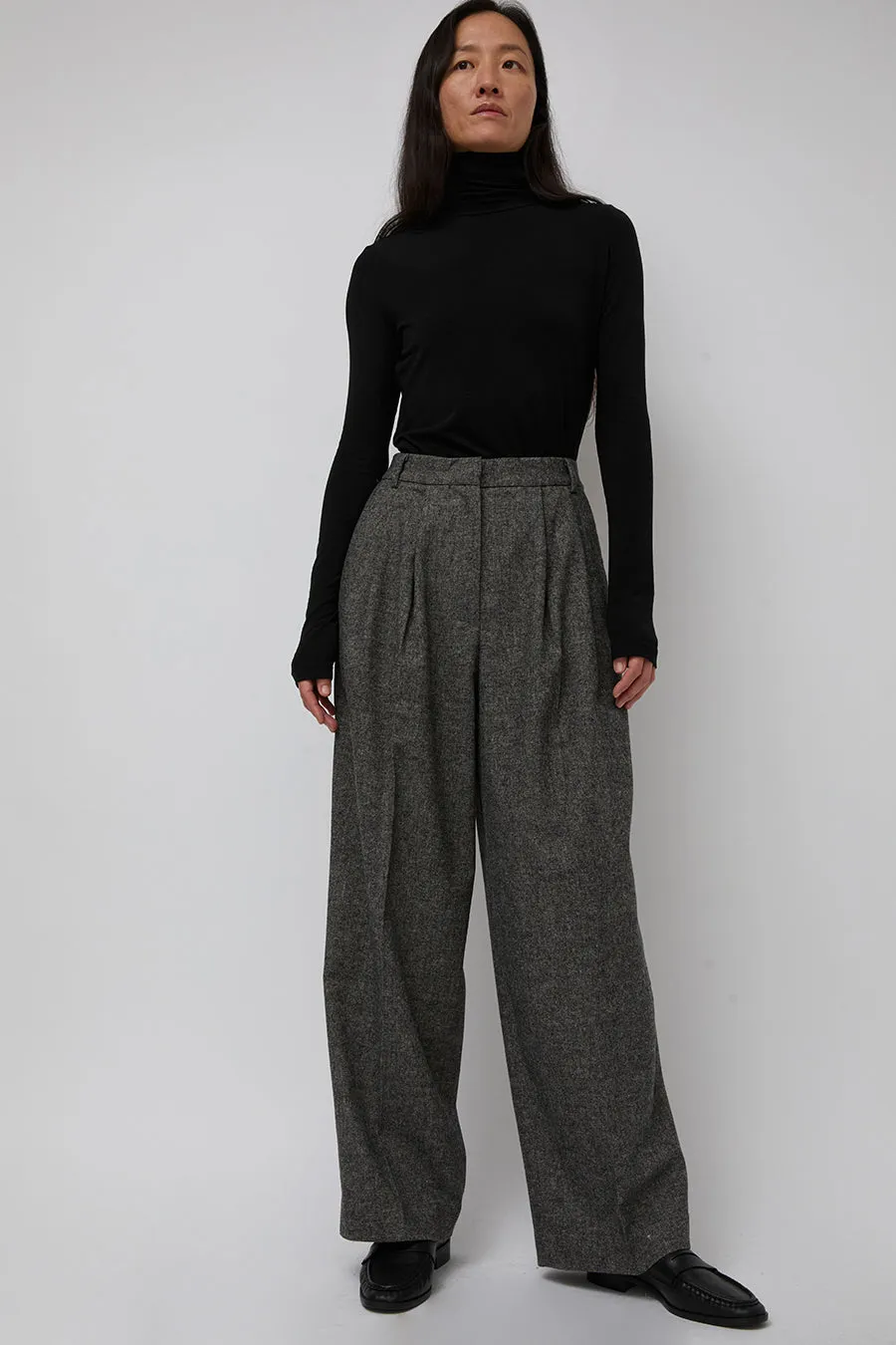 Mijeong Park Wool Blend Wide Leg Pants in Gray sold by No. 6