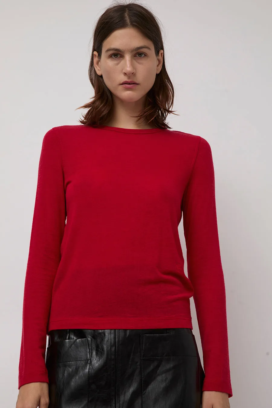 Mijeong Park Wool Tencel Crew Neck Top in Red sold by No. 6