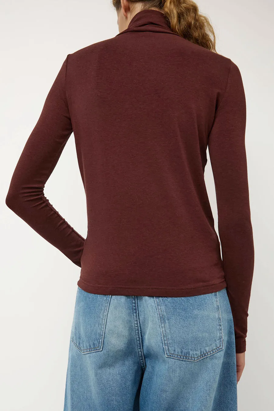 Mijeong Park Roll Neck Jersey Top in Burgundy sold by No. 6 product image thumbnail 5