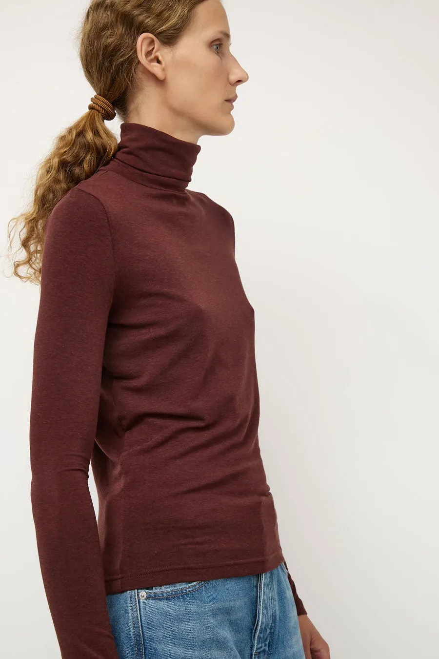 Mijeong Park Roll Neck Jersey Top in Burgundy sold by No. 6 product image thumbnail 2